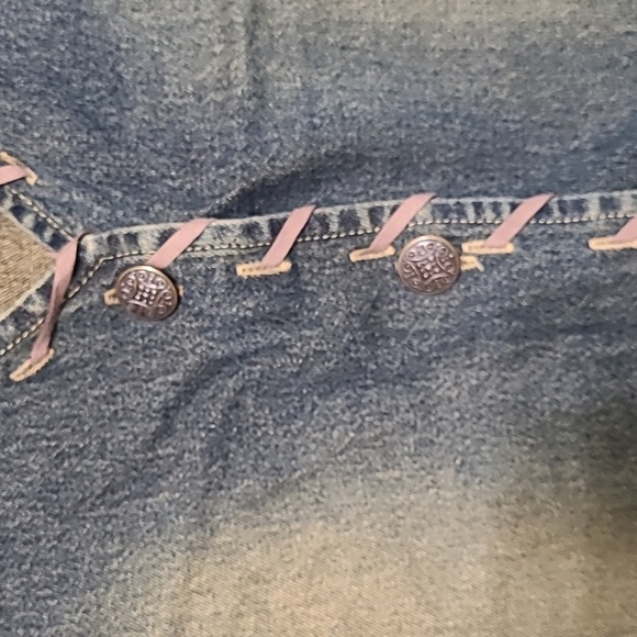 TANTRUMS Blue Jean Button Up Distressed Vest with Fringed Hem - Size XL - Picture 4 of 9